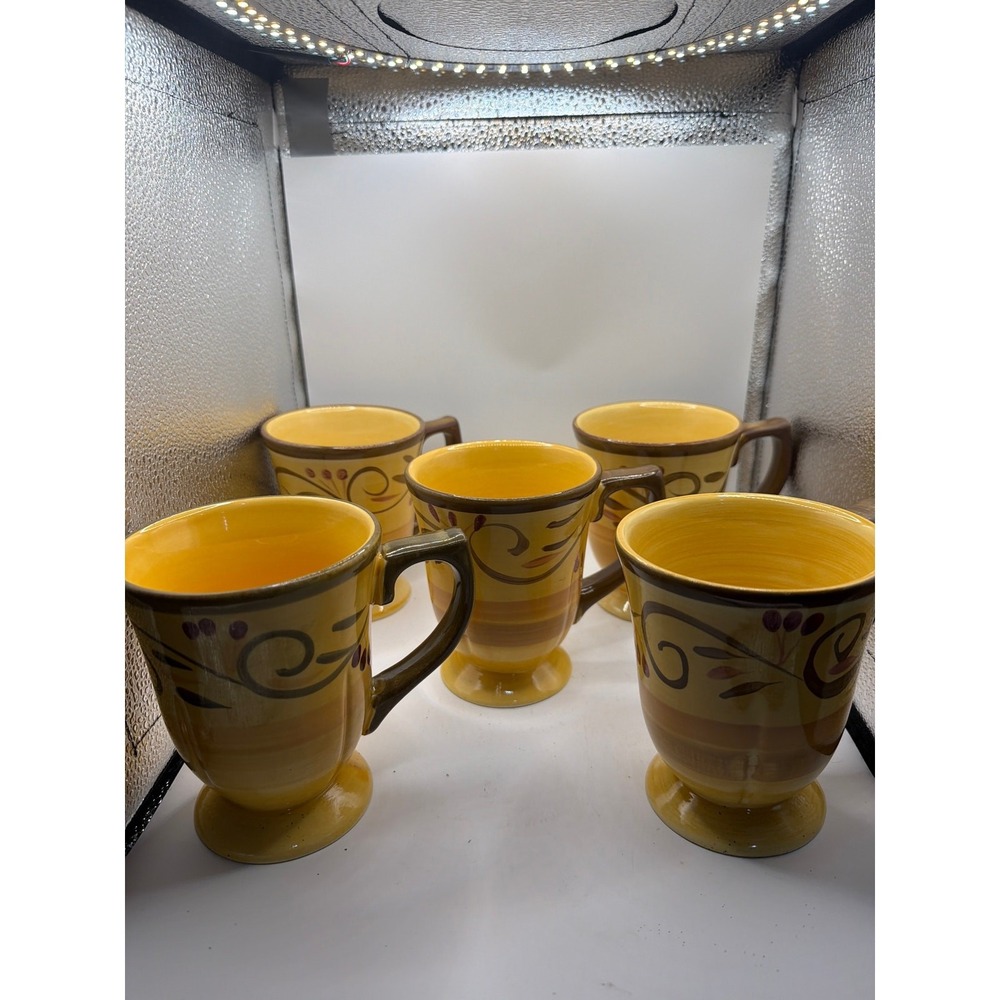 Set of 5 HOME TRENDS ITALIAN VILLA Pedestal Mugs 4 5/8" 10 Oz